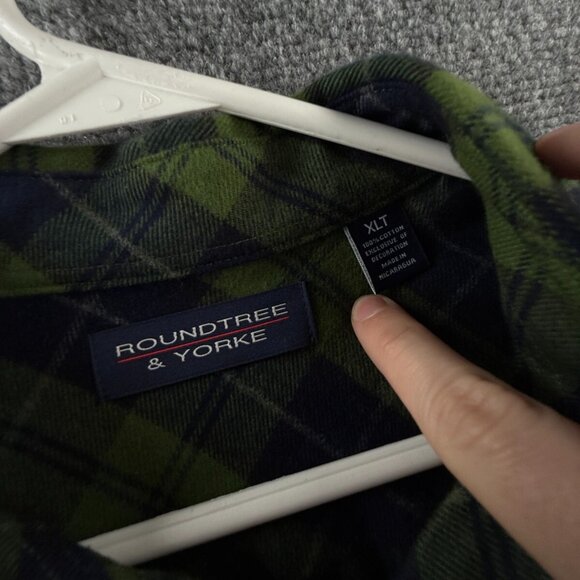 NWT Roundtree & Yorke THICK Flannel Button Up XLT Tall Green Plaid Heavyweight - Picture 11 of 16